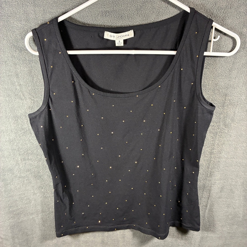 st john women tank top small black shell studded minimalist neutral basics knit